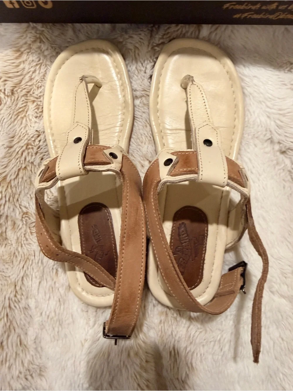 Freebird Sorrento Bone Multi Leather Sandals Size 8 Box & Shoe Bag